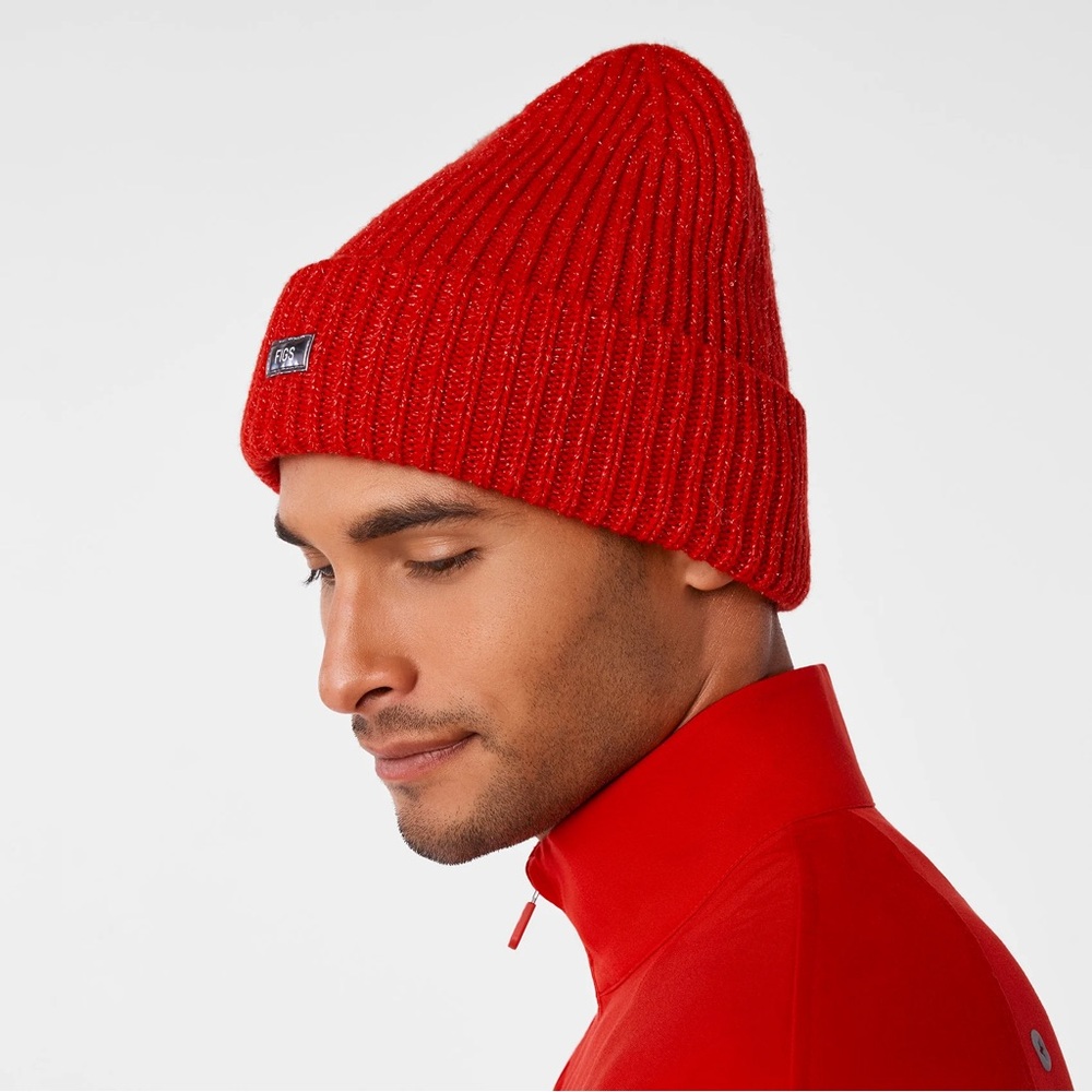 FIGS Red Ribbed Fold-Over Beanie - Picture 4 of 8